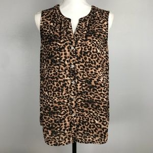 Daniel Rainn Sleeveless Button Down Leopard Top